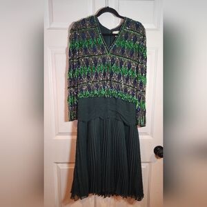 Victoria Royal Ltd Vintage Green and Black Beaded Sequin Long Sleeve Dress Sz 8